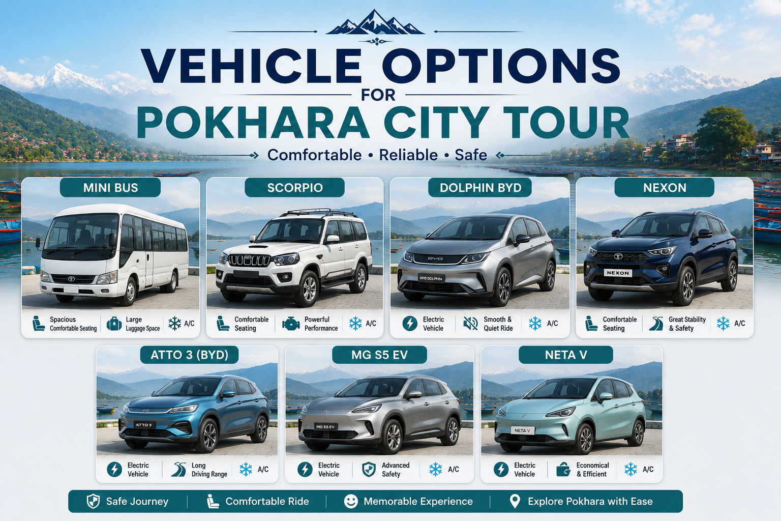 vehicle options for pokhara city tour